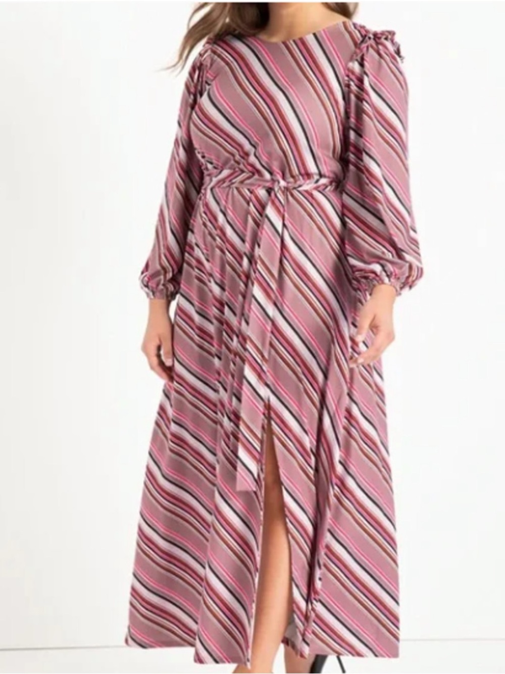 Eloquii Striped Pink Tie-Waist Maxi Dress